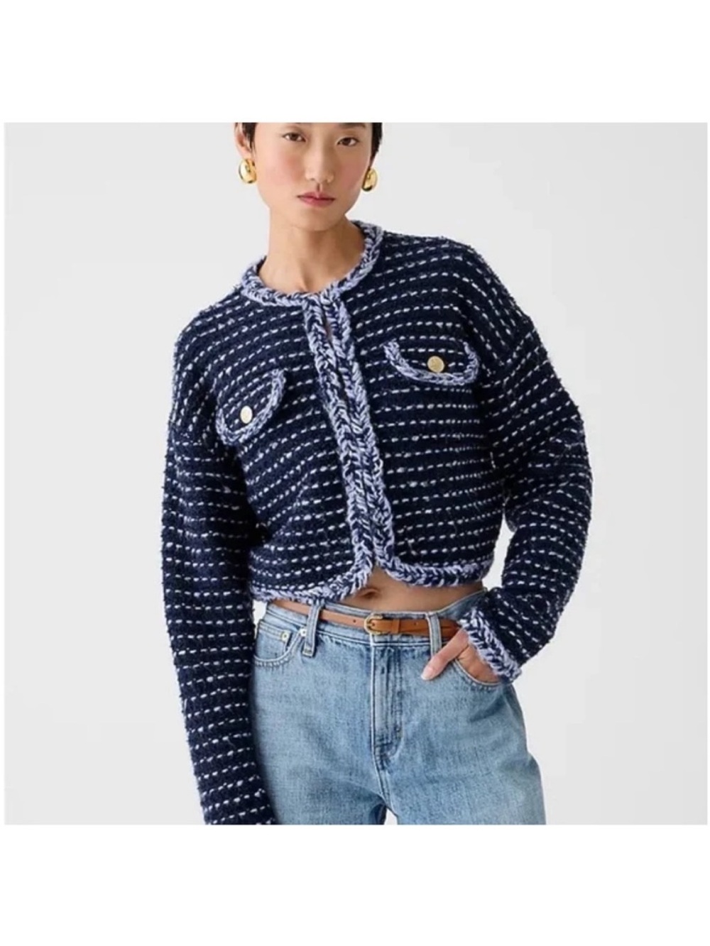 J. Crew women’s Navy Tweed Crop Jacket XS